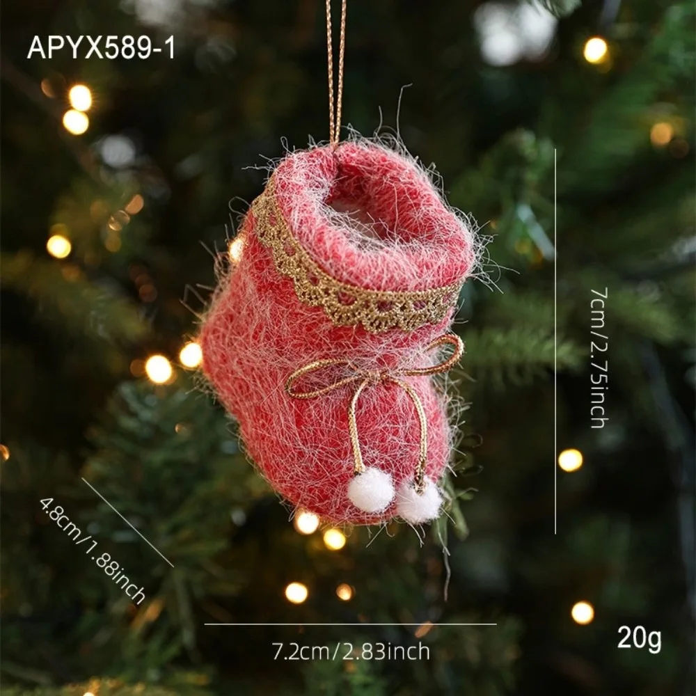 Mini Knitted Red White Fabric Christmas Boot Ornament