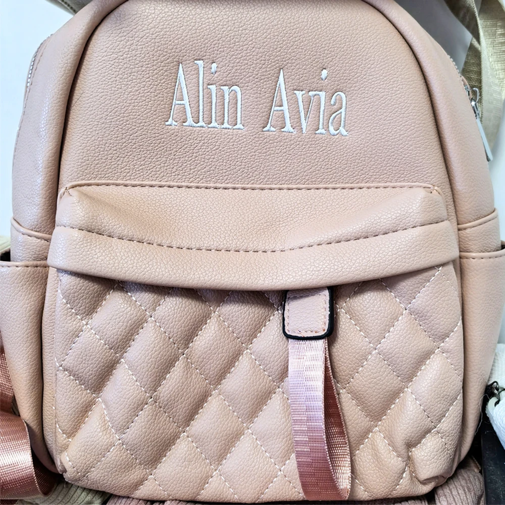 PU Bag Custom Embroidered Name PU Backpack Personalized Name Fashion Women's Outdoor Soft PU Shoulder Bag Birthday Gift Backpack