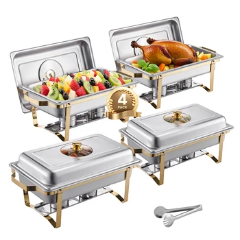 SucceBuy 2/4 Pack Chafing Dish Buffet Set Stainless Steel Chafer with Half Size Pans Rectangle Catering Warmer for Party Banquet 1