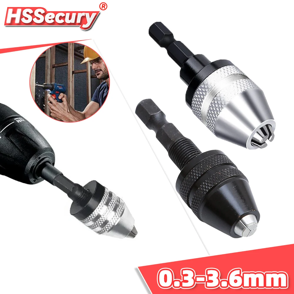 

0.3-3.6mm Keyless Drill Chuck Screwdriver Impact Driver Adaptor 1/4" Hex Shank Quick Change Converter Electric Tool Accessories