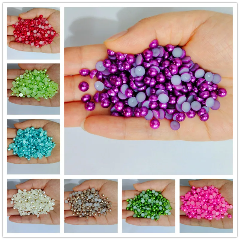 Assorted Sizes Multicolor ABS Half Round Plastic Pearl Flat Back Rhinestones for Nail Art and Jewelry Crafting