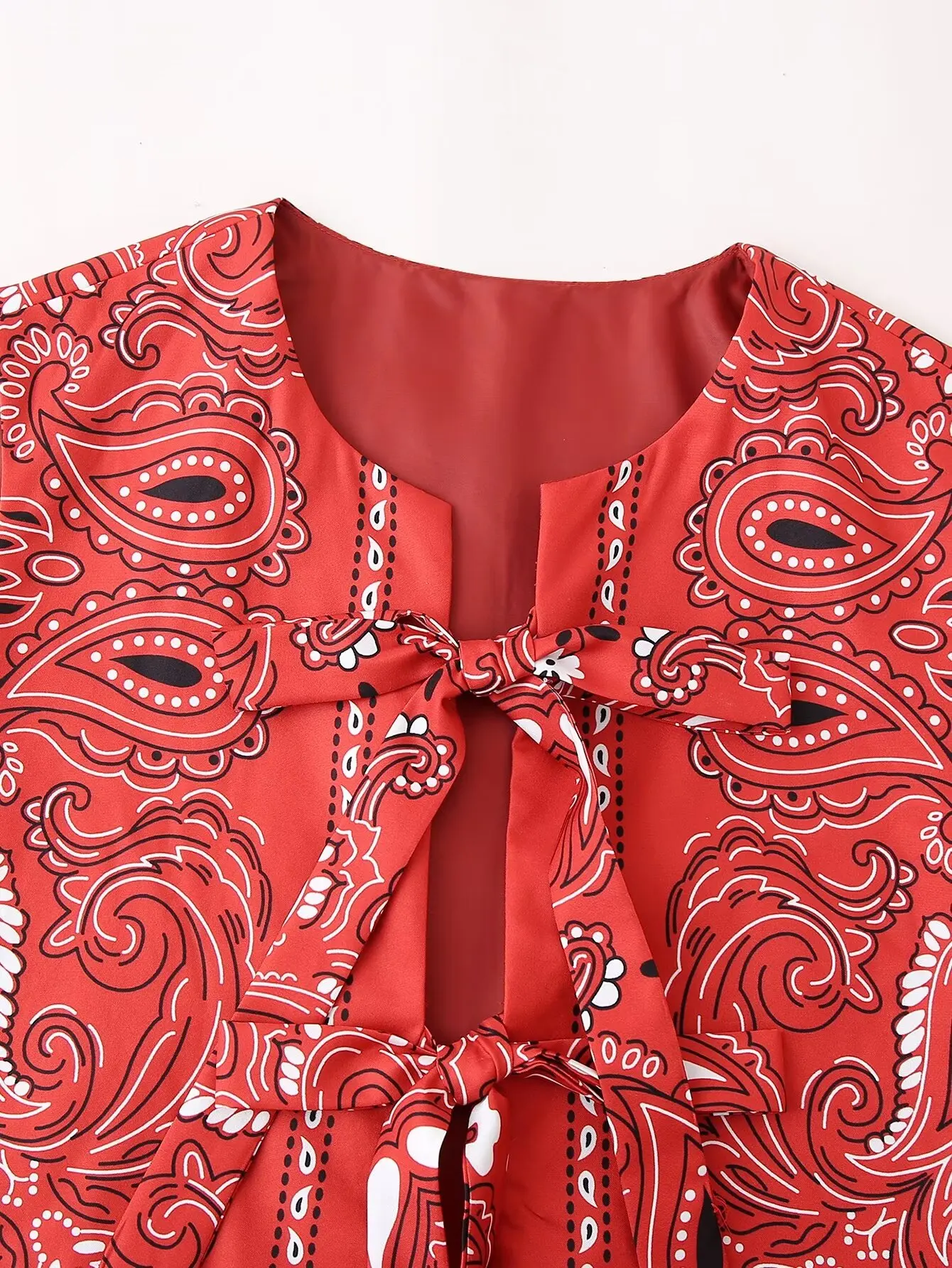 HH Women Fashion Paisley Print Vest Front Bow Lace Up O Neck National Style Vests Sleeveless Cardigan Waistcoat Chic Red Top