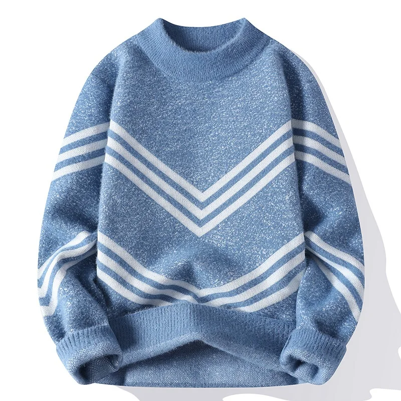 

Men's Mock Neck Sweaters Jumpers Autumn Winter Youth Students Thick Knitted Bottoming Warm Tops Loose Casual Sweatshirt Pullover