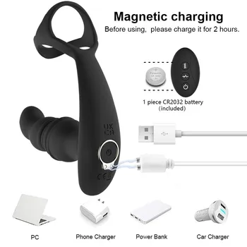 Thrusting Prostate Massager Anal Vibrator Male Masturbator Buttplug Delay Ejaculation Lock Double Rings Erotic Anal Toys for Men 4