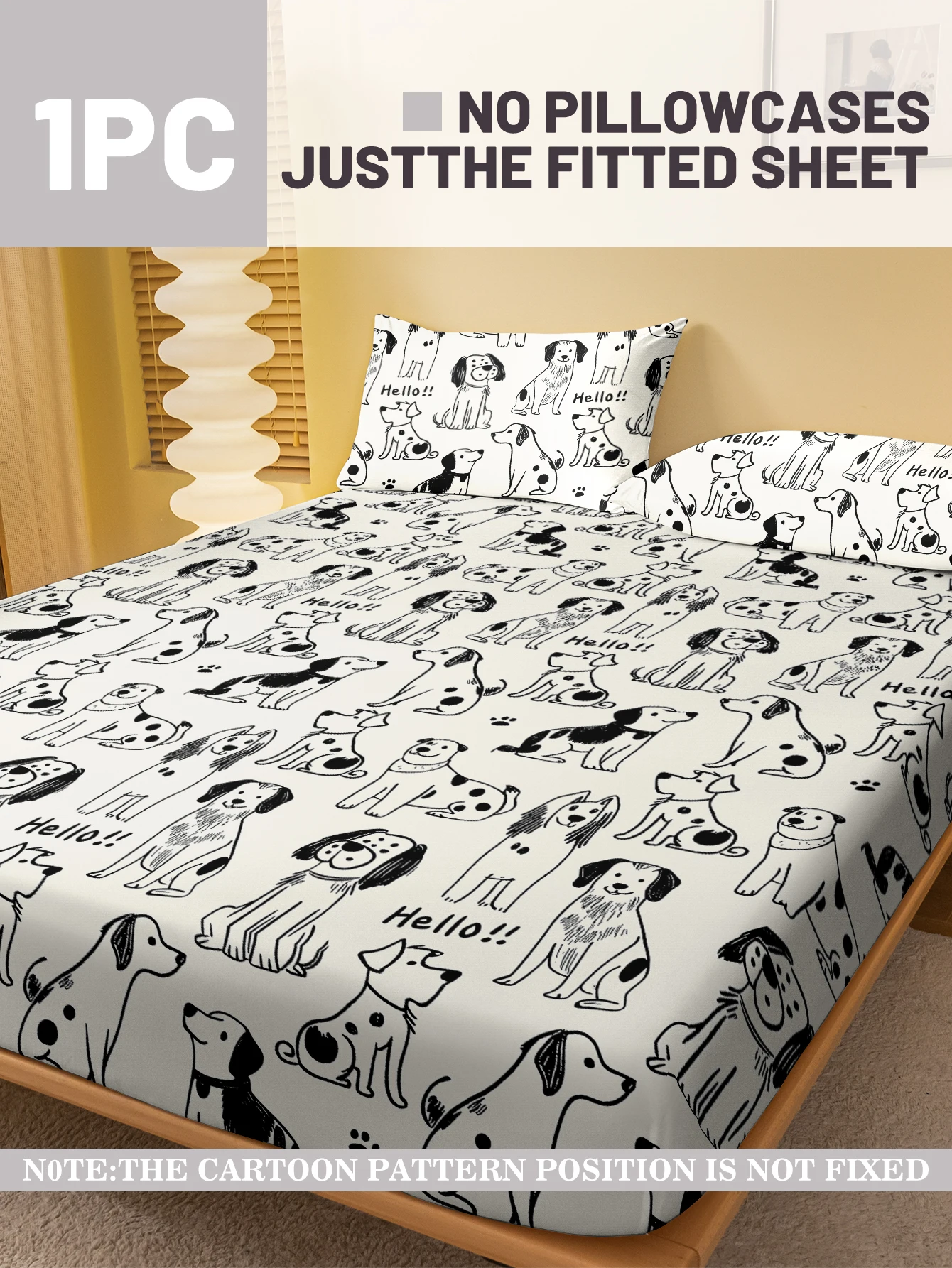1 Cartoon Cute animal dog printed matte Fitted Sheet, bedroom printed bed cover, bedding (excluding pillowcases) 2