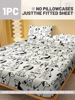 1 Cartoon Cute animal dog printed matte Fitted Sheet, bedroom printed bed cover, bedding (excluding pillowcases) 2