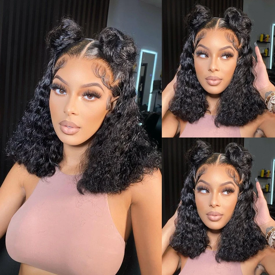 Deep Wave Curly Human Hair 13x4 Short BOB Wigs Transparent Lace Wig PrePlucked 4x4 Remy Lace Closure Wig Wigs For Women