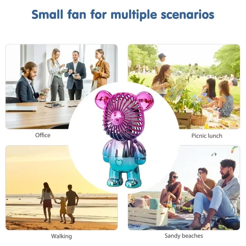 Mini Bear Fan Portable Fan USB Rechargeable 3 Speed Modes Mini Desktop Air Cooler Cooling Travel Hand Fans for Office Workers 4
