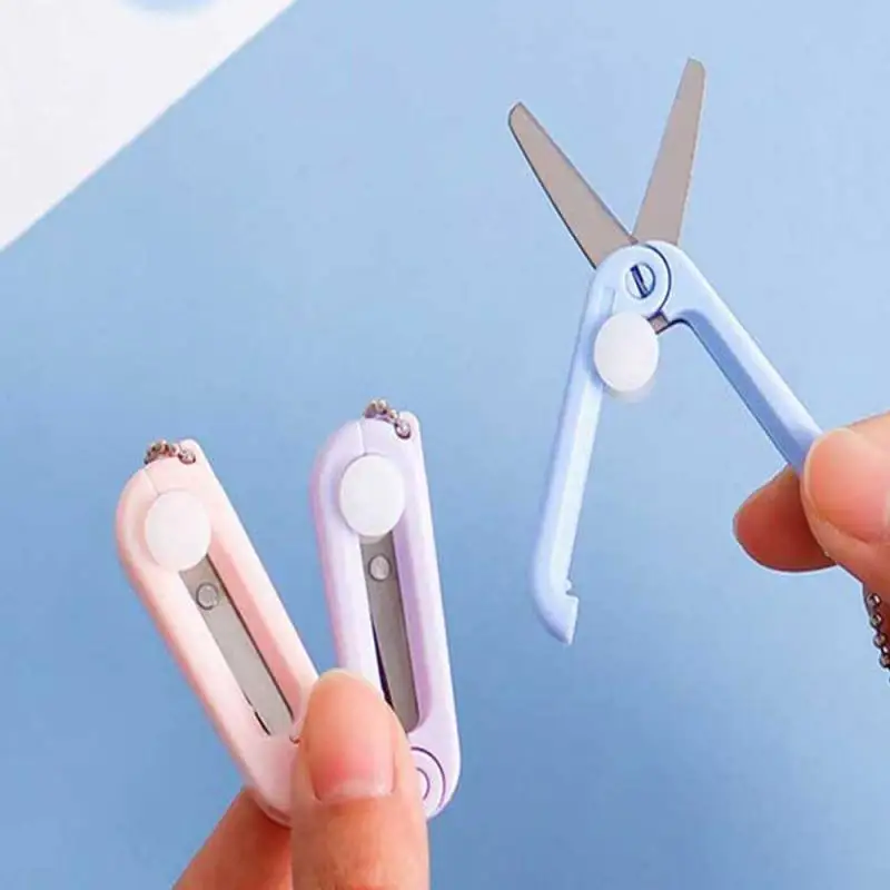 Creative folding portable mini scissors Morandi lovely paper-cutter student safety stationery key pendant keychain