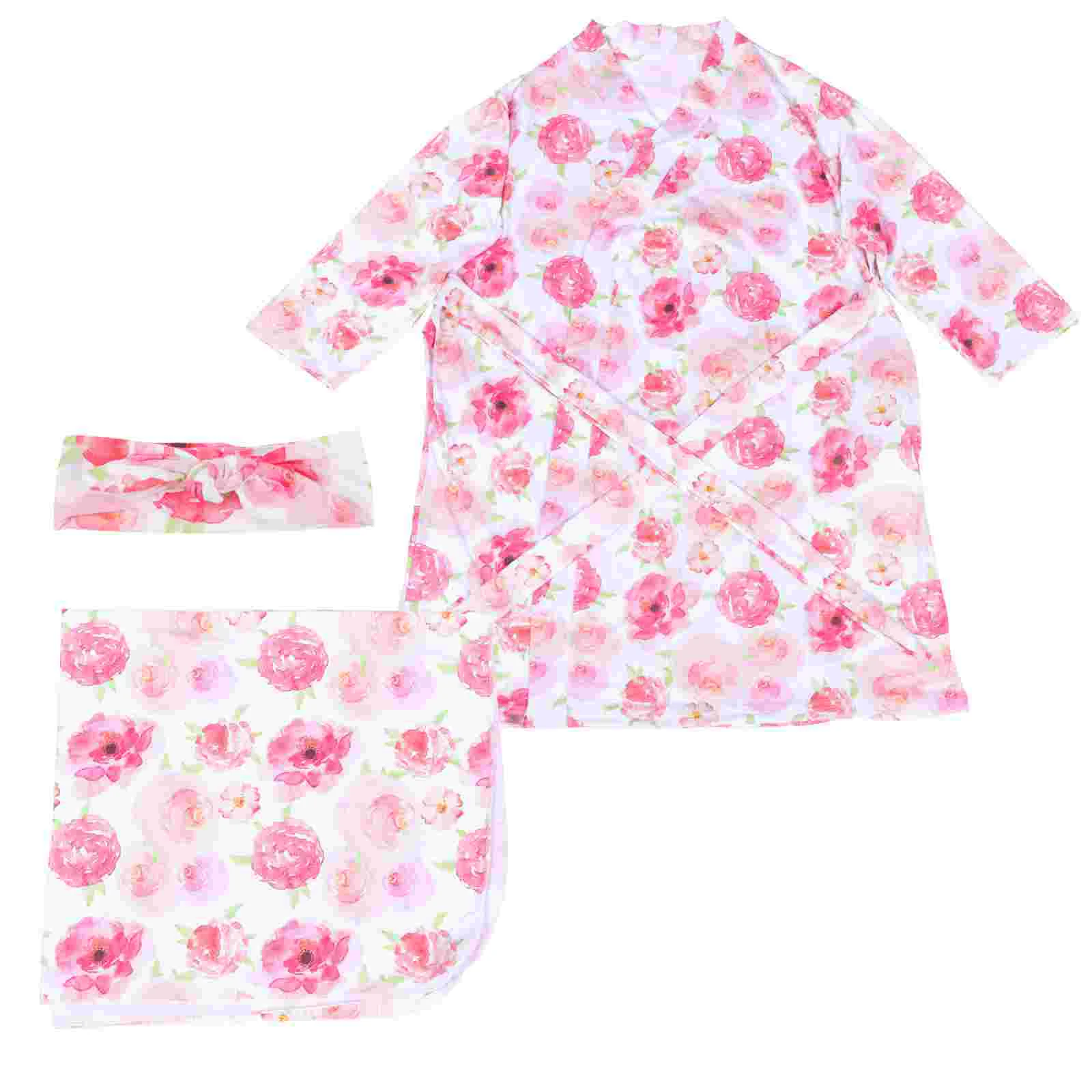 Girl Maternity Nightgown Mother Girls Robe Postpartum Clothes Pure Cotton Headband Baby for Hospital