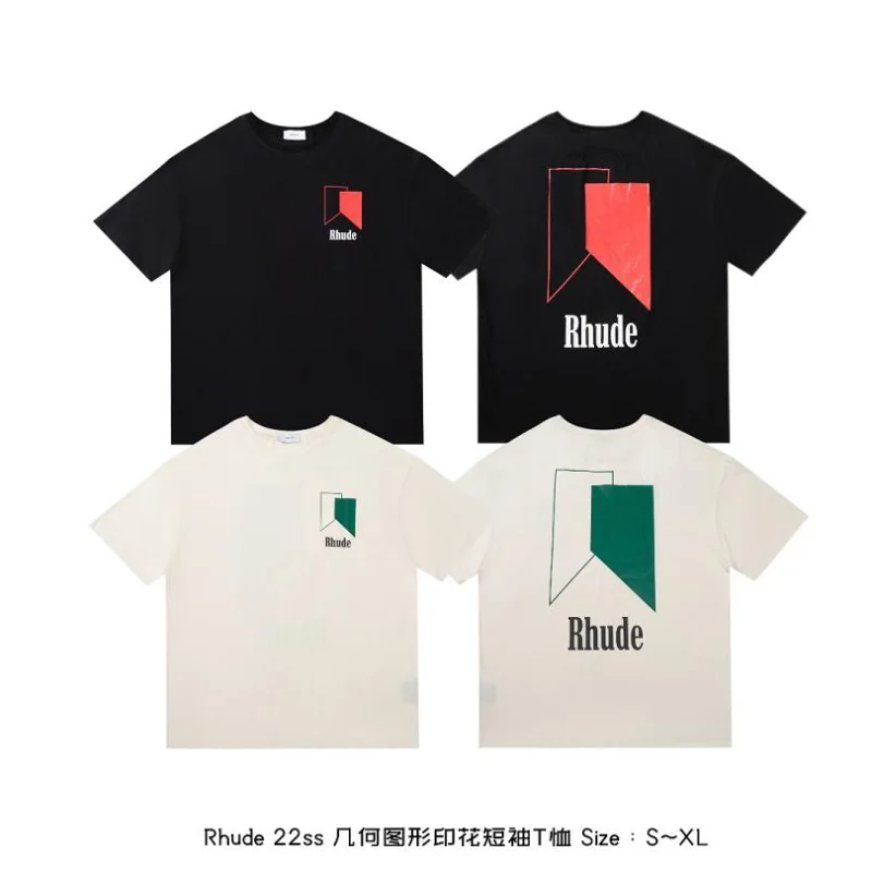 

23SS Geometry Graphic Printing Rhude T Shirt Men Women EU Size 100% Cotton Rhude Top Tees High Street Summer Mon Compte