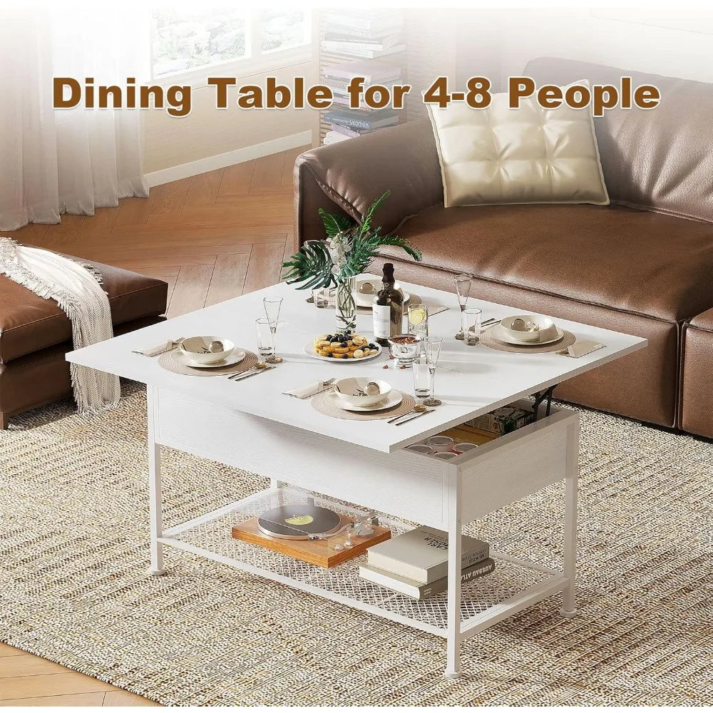 Lift Top Coffee Table, 4-in-1 Multifunctional with Hidden Compartments, Foldable Dining Table, Lift-Up Coffee Table