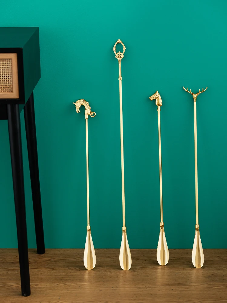 

Super long handle European classical brass shoehorn vintage shoe extractor for home use