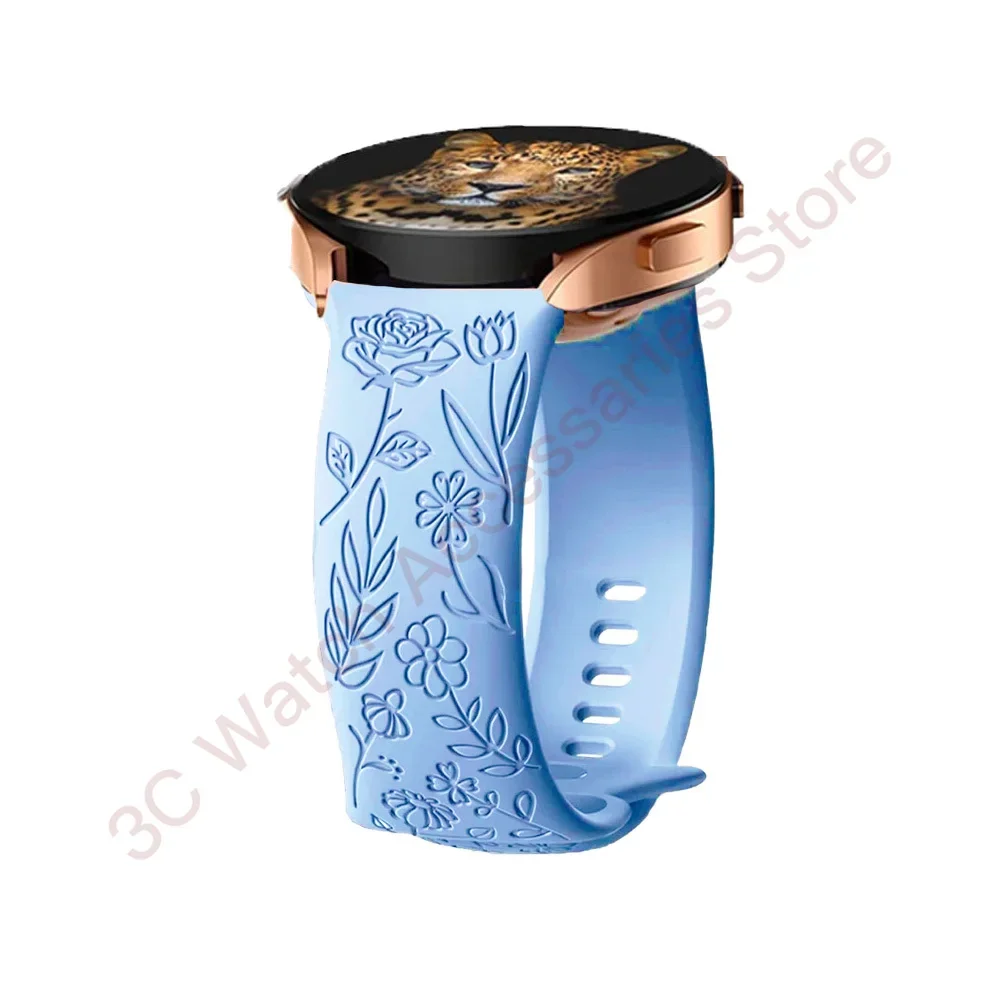 Rose Engraved Silicone Watch Band - 18mm, 20mm, 22mm