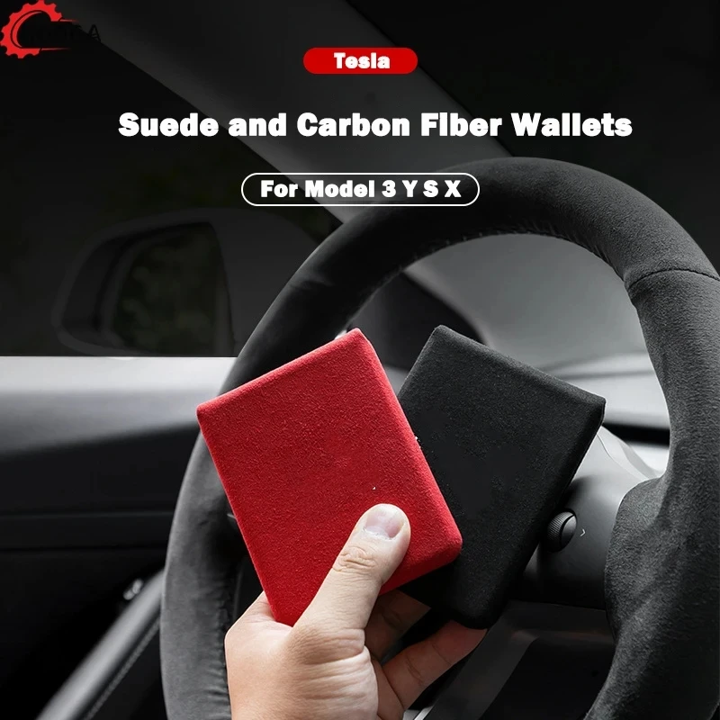 

Suede and Carbon Fiber Wallets Key Card Holder For Tesla Model 3 Y S X, Key Protective Card Shell Case Purse Accessories