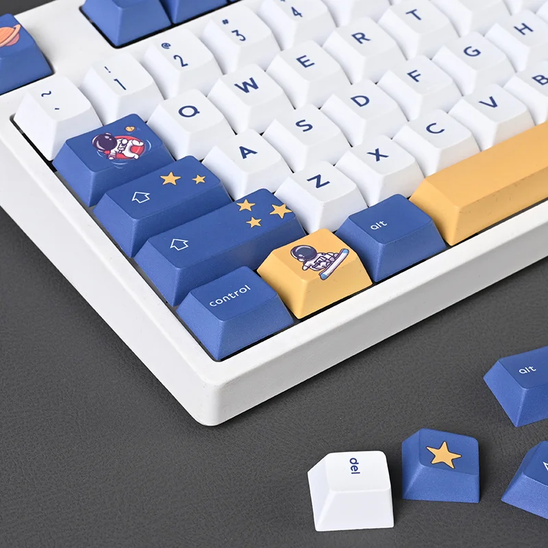 Chaves Conjunto Astronauta Tema Keycaps Pbt Tintura Sublimação Chave Tampões Cherry Perfil Keycap para 40 61 64 68 84 87 96 98 104 108 130 - Imagem 3