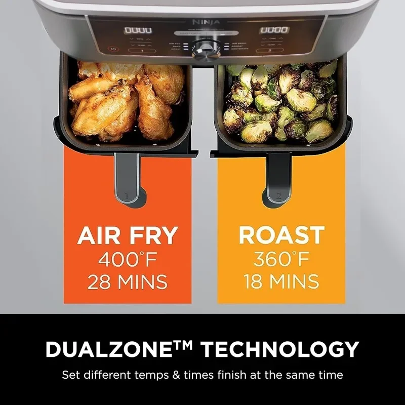 Ninja DZ401 Foodi 10 Quart 6-in-1 DualZone XL 2-Basket Air Fryer w 2 Independent Frying Baskets, Match Cook & Smart Finish, Grey 4