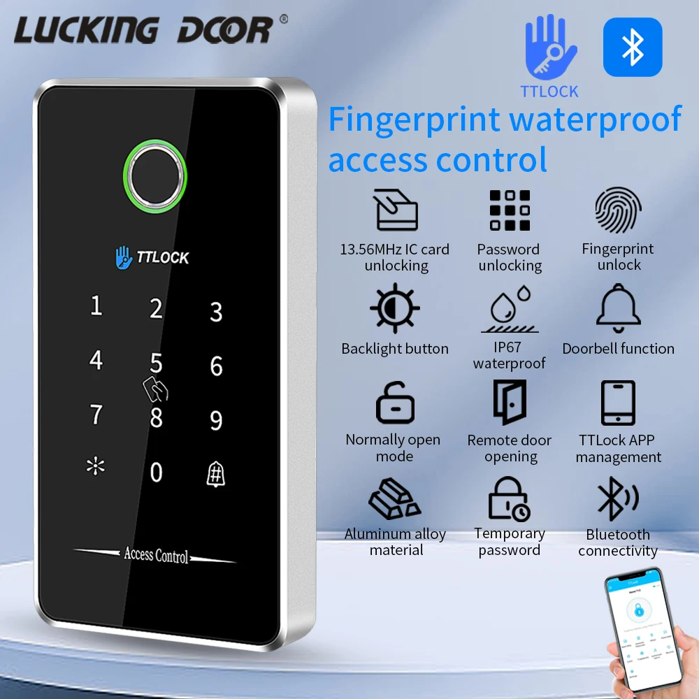 Наружная алюминиевая фонарь, клавиатура Ttlock App, сканер отпечатков пальцев, Bluetooth, работает со шлюзом G2, 13,56 МГц, система контроля доступа Rfid MJ02, сплав