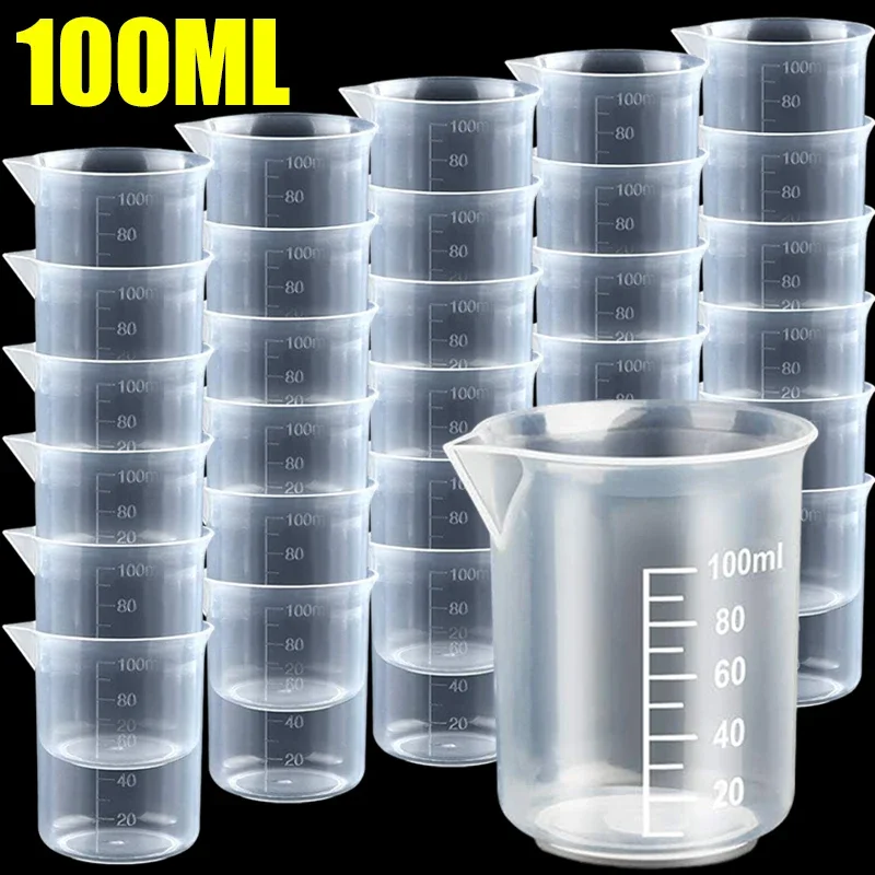12 Stück Transparente Messbecher Mit Skala – 15 Ml, 50 Ml, 100 Ml, Aus PP-Kunststoff, Für Küche, Labor, Basteln, Mischen Von Flüssigkeiten