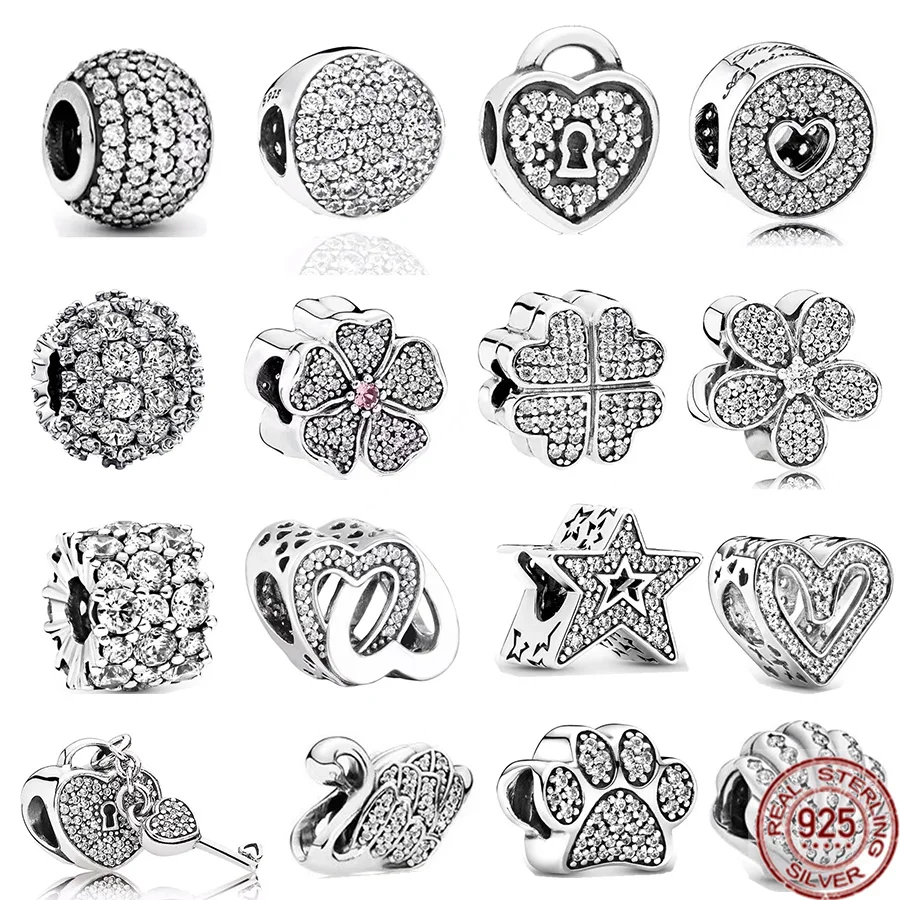 

Authentic 925 Sterling Silver Sparkling Asymmetric Star & Freehand Heart Charm Beads Fit Original Pandora Bracelet Jewelry Gift