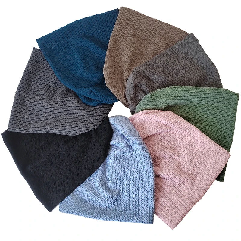 Geebro Women Solid Color Folds Pattern Beanie Hat Ladies Fashion Knitted Soft Warmer Casual Stretch Baggy Skullies Cap 2
