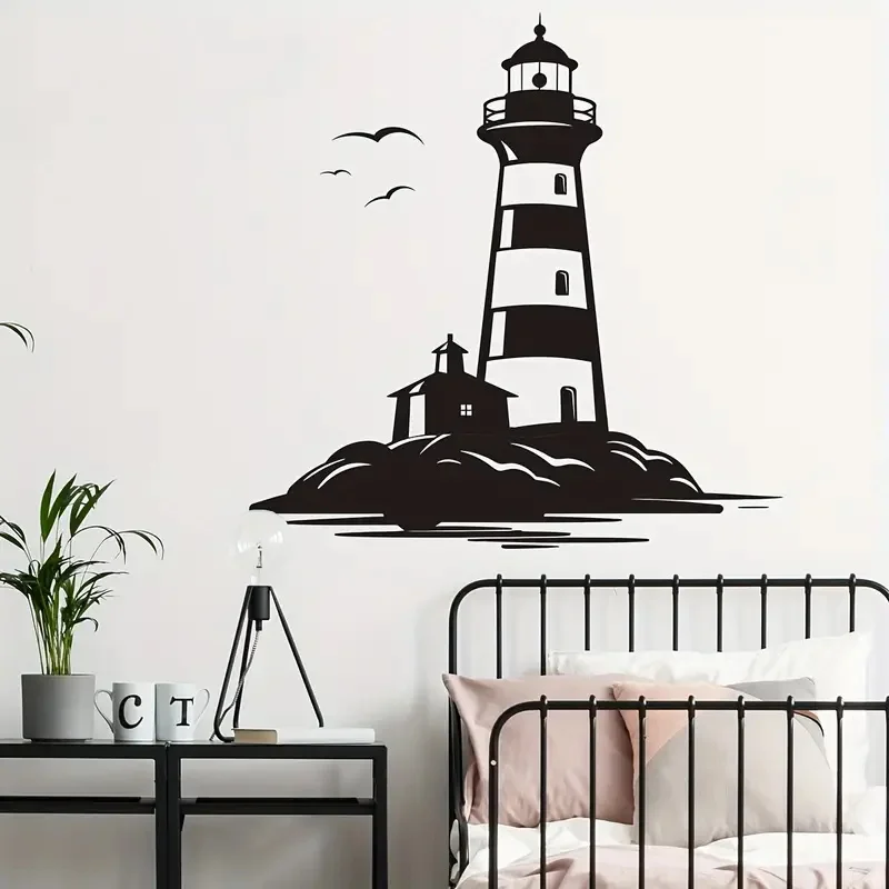 Lighthouse Landscape Painting Wall Stickers Island Bright Wall Home Cabinet Door Decoration Vinyl Car sticker