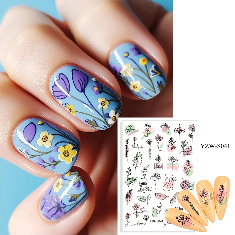 Decalcomania Per Unghie 3D Summer Daisy Blue Flower Nail Sticker Decorazione Per Unghie