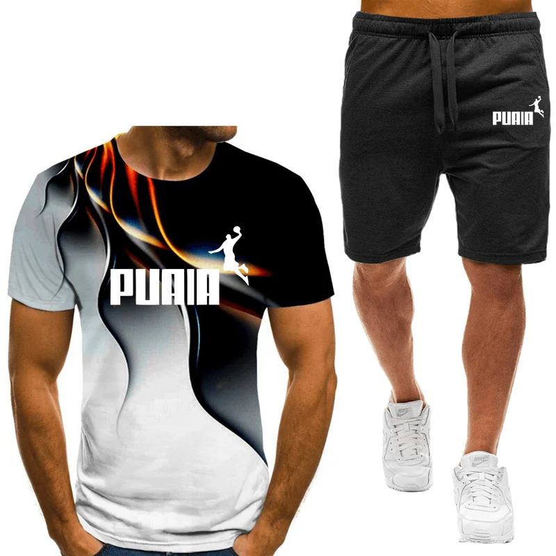 

Новинка 2024, мужской спортивный костюм, Повседневная футболка + шорты, костюм для бега, дышащий комплект из 2 предметов