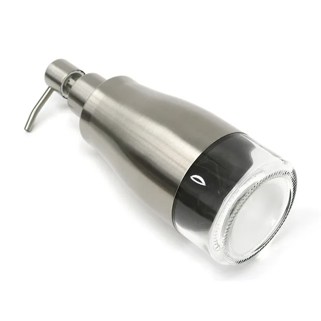 1ชิ้นเครื่องจ่ายสบู่เหลวเหลว304สแตนเลส + ขวดแก้วใสเจลอาบน้ำมือกดห้องน้ำ300มล. 1