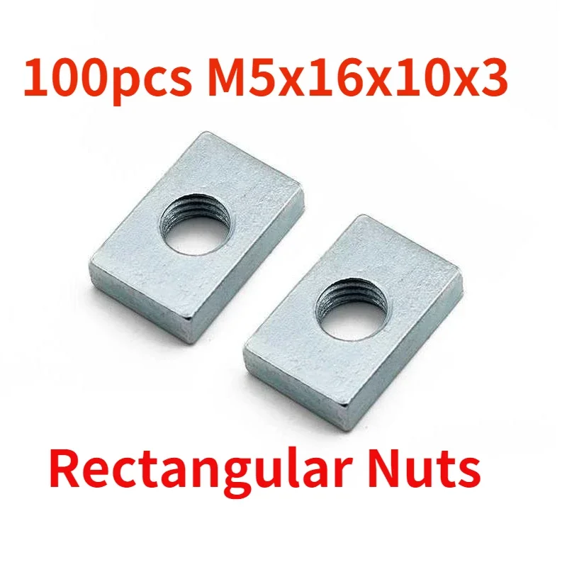 

100pcs M5x16x10x3 Square Nut Aluminum Profile Accessory Slider Block Thin M5 Rectangular s GB39 Carbon Steel Countersunk