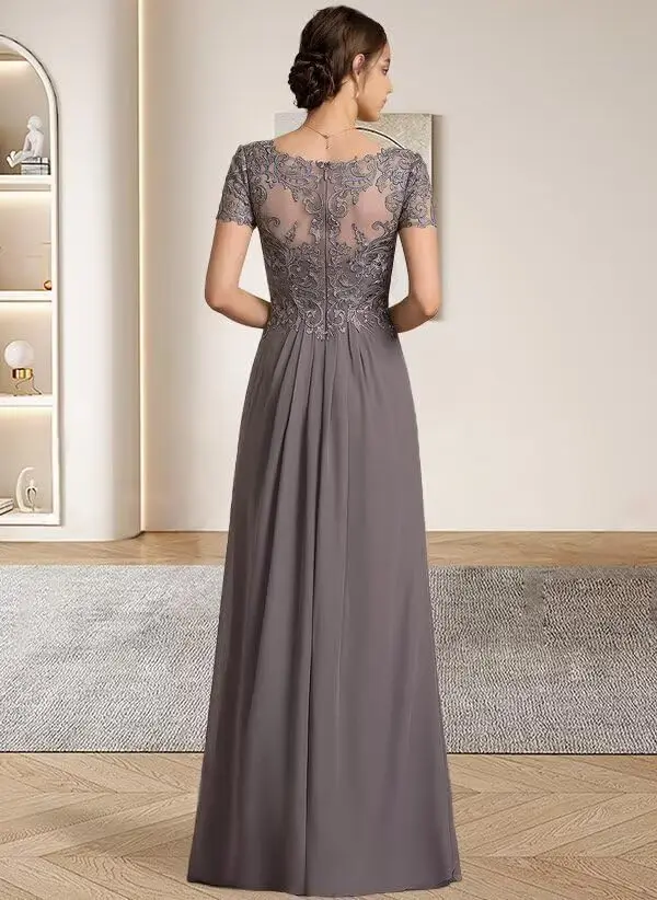Abiti personalizzati a maniche corte per la madre della sposa, abiti con scollo a V per la madre dello sposo, abito da sera formale con volant in chiffon - immagine 5