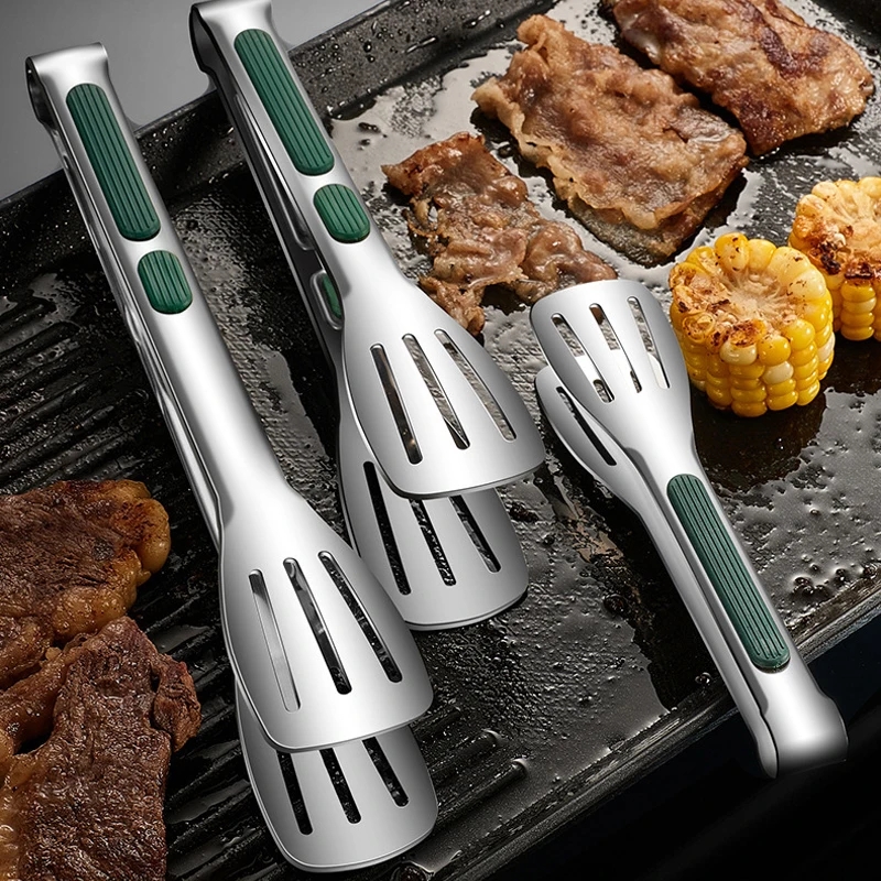  1pc Non Slip Stainless Steel Food Tongs Meat Salad Bread Clip Barbecue Grill Buffet Clamp Cooking Tools Kitchen Accessories