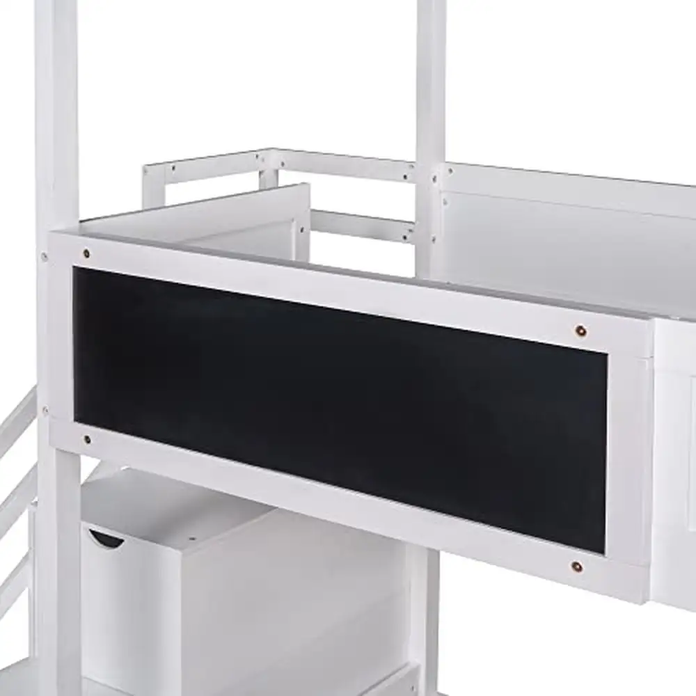 Creative Kids Mini Loft Bed with Storage Stairs & Play Area House Bunk Beds 6