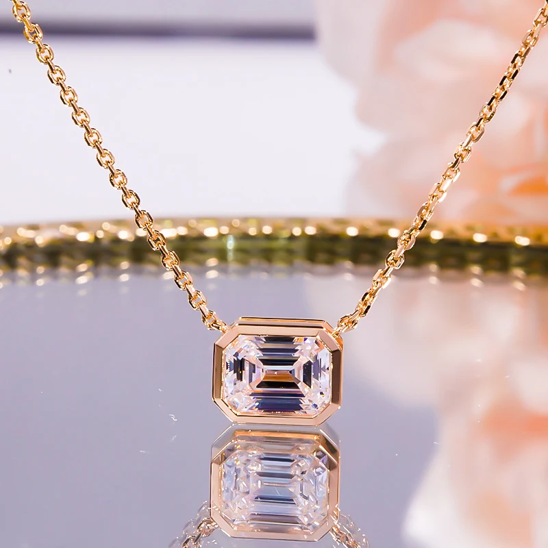 

Trendy 2 Carat Rectangle Zircon Pendants Necklace S925 Sterling Silver Rose Gold Plated Fine Jewelry for Women Never Fade 2023