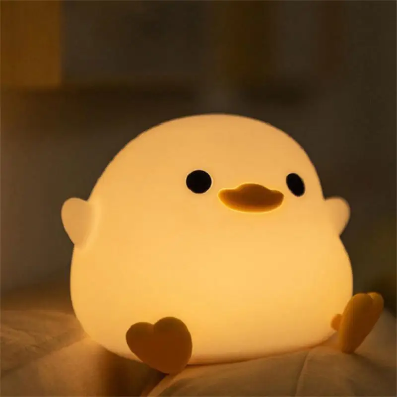 LED Night Light Cute Duck Night Lamp Cartoon Silicone Usb Rechargeable Sleeping Light Touch Sensor Timing Bedroom Bedside for Kid Gift Children led night light,night light,led night lamp