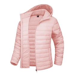 Women's Lightweight Hooded Puffer Jacket - Full Zip Windbreaker Quilted Down Coat - US XXL(CN 3XL) (Pink)