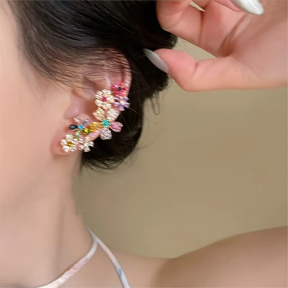 Elegant Sweet Colorful Flower Stud Earrings for Women Coated Multicolor Zircon Earrings Party Jewelry Gifts