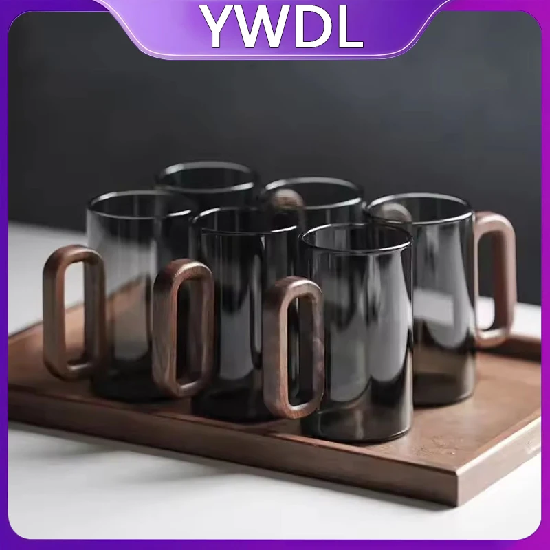 Glass Cup Glass Mug Coffee Glass Cup Heat Resistant Coffee Glass Cup Glass Coffee Mug Glass Tea Cup 2/4/6pcs Glass Mug With Wooden Handle Heat-resistant Teacup Set Transparent Breakfast Milk Juice Cup Home Party Drinkware