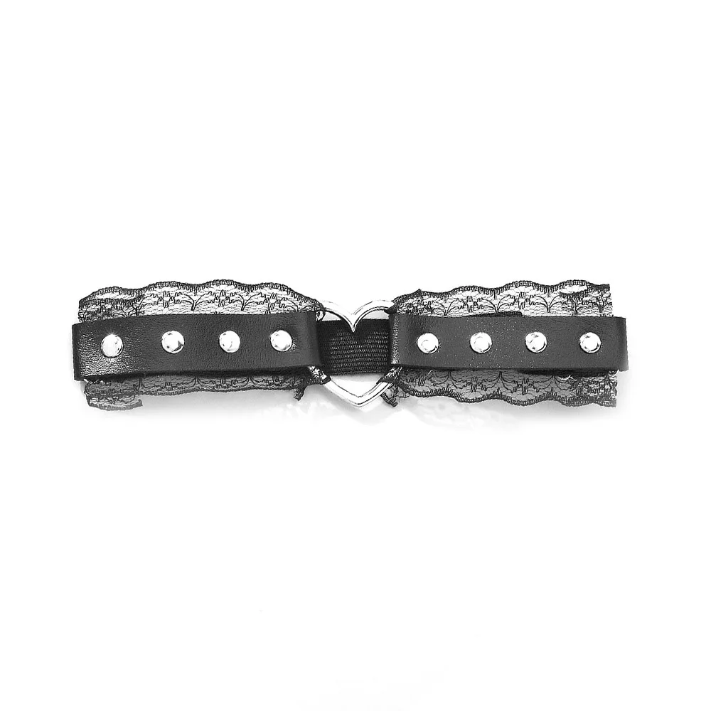 Lot De 2 Jarretières élastiques Femme En Cuir Noir - Avec Clips Métalliques Et Design Coeur, Style Punk Rock | Accessoire Cosplay, Fête, Lingerie - 10