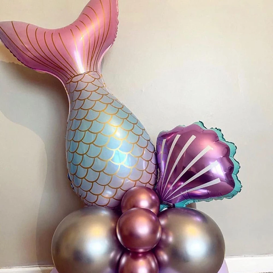 9 Ballons De Sirène, 6 Inserts De Sirène, Ballons En Queue De Poisson Et Coquillage, Décorations De Fête Sur Le Thème De La Sirène, Ballons Sur Le Thème De L'Océan, Décorations De