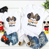 Funny Leopard Minnie Mouse Print Mother Kids T-Shirt Baby Bodysuit Cotton Summer Look Mama and Mini Family Matching Outfits 1