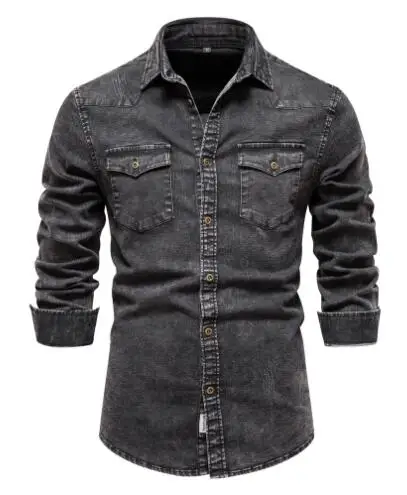 

Men Cowboy British Flag Shirt Men's Full Sleeved Denim Shirt Washed Denim Teenage Student Shirt Size M-3XL