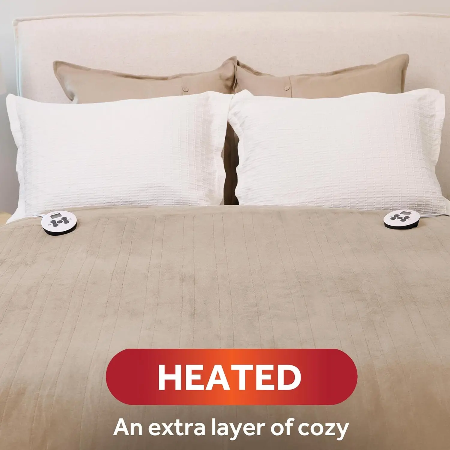 Heated Blanket 12 Heat Settings, 12-Hour Selectable Auto Shut-Off, Fast Heating, Warm & Cozy, Sandstone Color, Queen, 90" x 84"