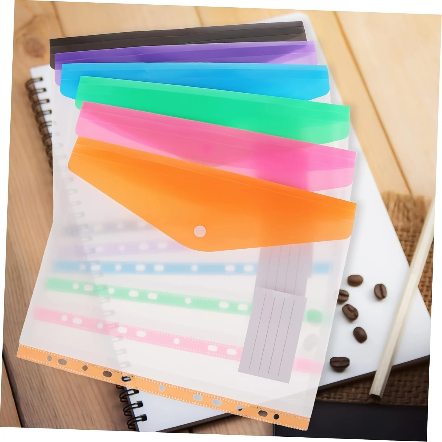 6pcs A4 Binder Pocket Plastic Envelopes Opened Pocket