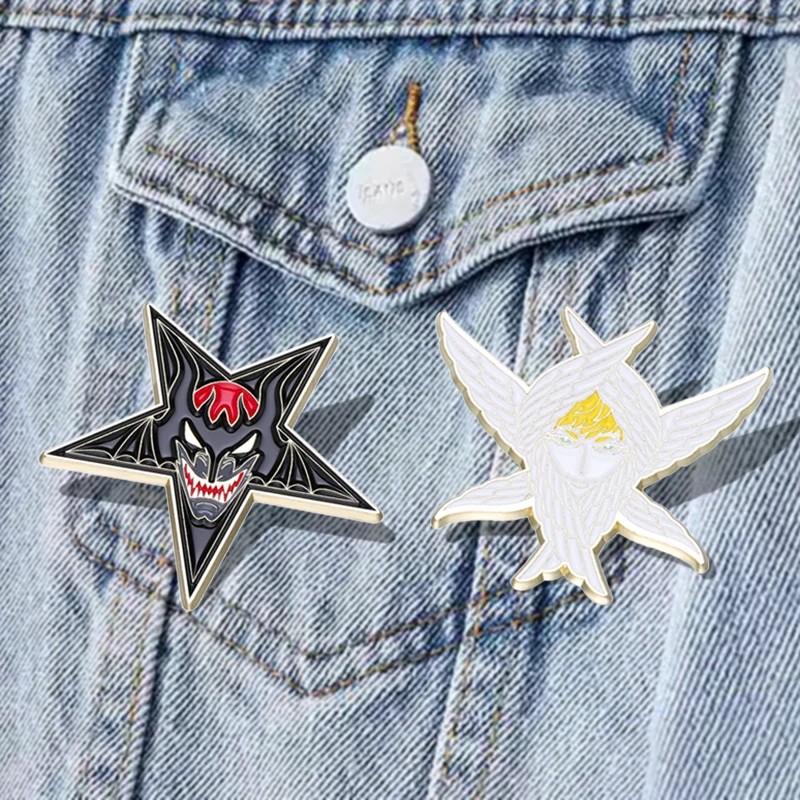 

Enamel Pins Custom Angel Satan Brooches Lapel Badges Cartoon Punk Jewelry Gift for Friends Seraphim and Devil