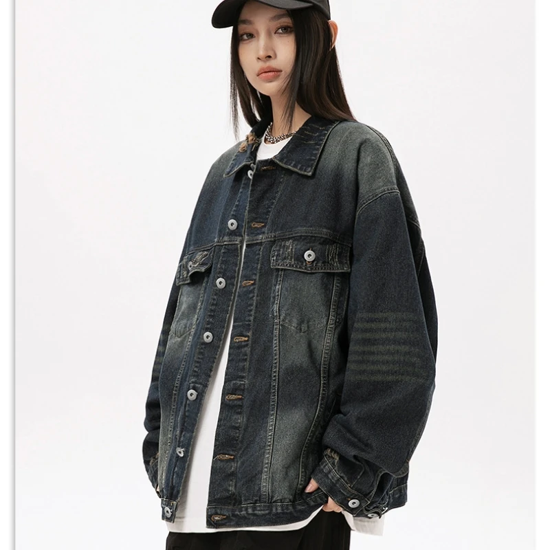 

Collar Destruction Design Doing Old Washed Denim Jacket Men's Spring Autumn Winter New Couple Women's Retro Coat