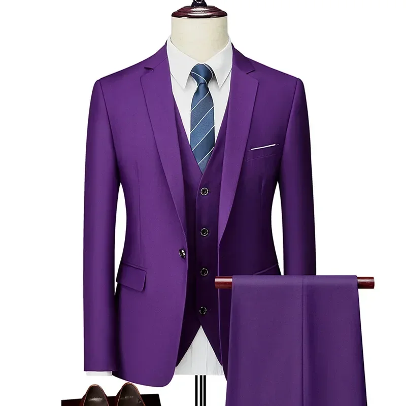 Mens Suit Men Slim Business Casual Suits Dress Three piece Set Jacket Pants Vest Male Wedding Groom Blazer Coat Trousers Waistcoat