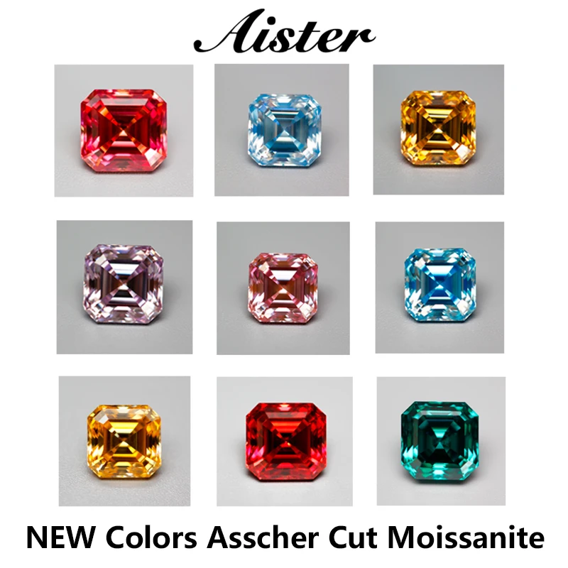 Nuovi Colori Asscher Cut Moissanite Stones Vvs1 Superato Diamond Tester Con Rapporto Gra