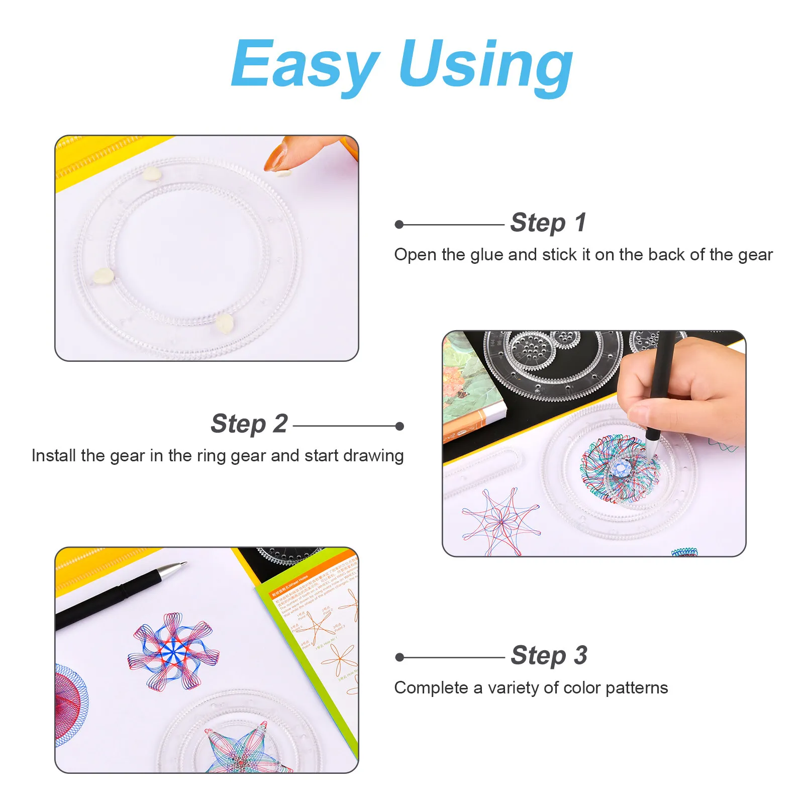 DIY 1세트 드로잉 템플릿 인터로킹 기어 선물용 페인팅 자 드로잉 템플릿 페인팅 자 세트