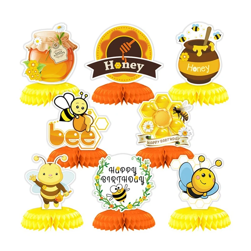 

8 PCS Bee Themed Decorations Bee Baby Honeycomb Centerpiece For Baby Shower Birthday Party Table Topper Supplies